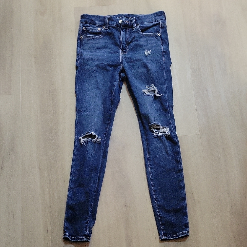 American Eagle Outfitters Dark Blue Distressed Skinny Jeans